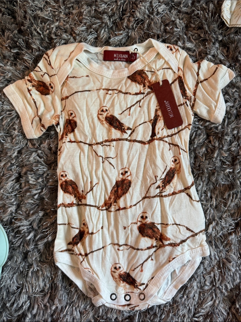 Milkbarn Cream Onesie with Brown Owl & Branch Print